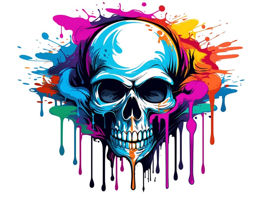 Colorful Skull Face Head Vivid Colors Pop Art Vector Illustrations (108)