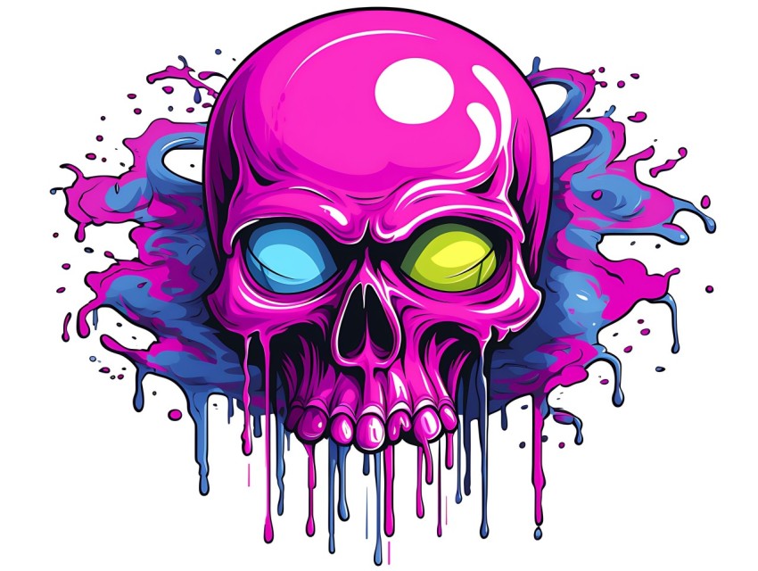 Colorful Skull Face Head Vivid Colors Pop Art Vector Illustrations (136)