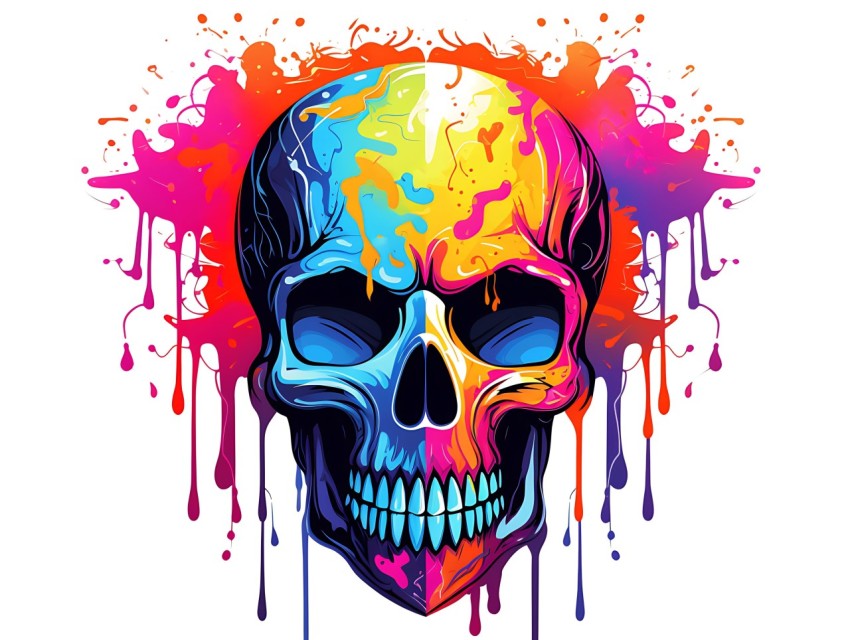 Colorful Skull Face Head Vivid Colors Pop Art Vector Illustrations (146)