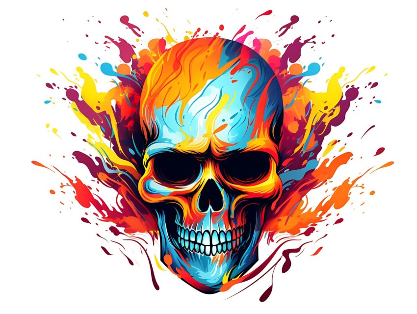 Colorful Skull Face Head Vivid Colors Pop Art Vector Illustrations (118)