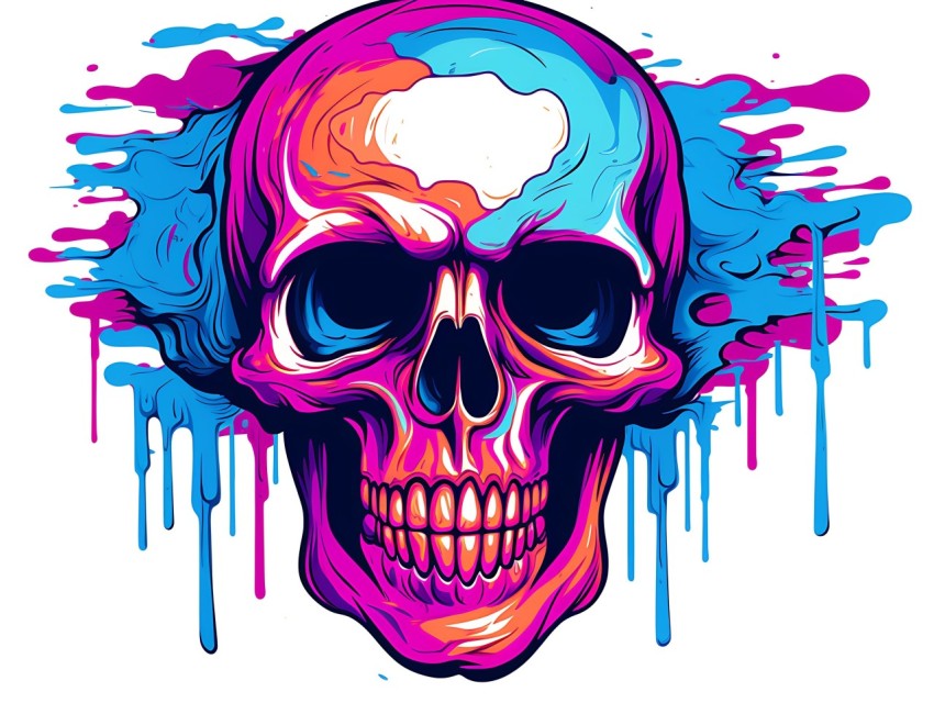 Colorful Skull Face Head Vivid Colors Pop Art Vector Illustrations (113)