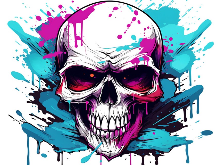 Colorful Skull Face Head Vivid Colors Pop Art Vector Illustrations (110)