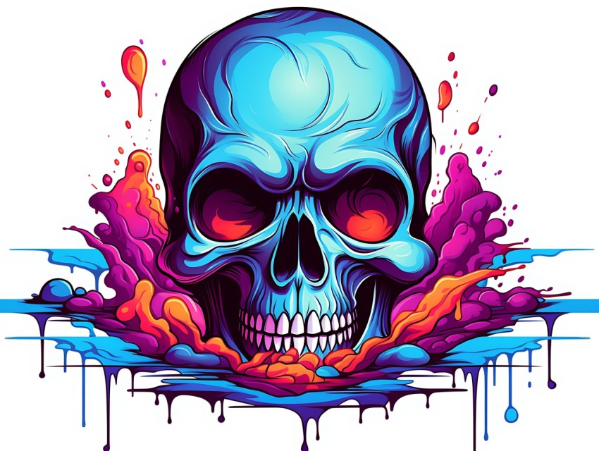 Colorful Skull Face Head Vivid Colors Pop Art Vector Illustrations (128)