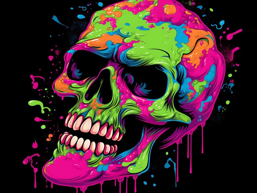Colorful Skull Face Head Vivid Colors Pop Art Vector Illustrations (141)