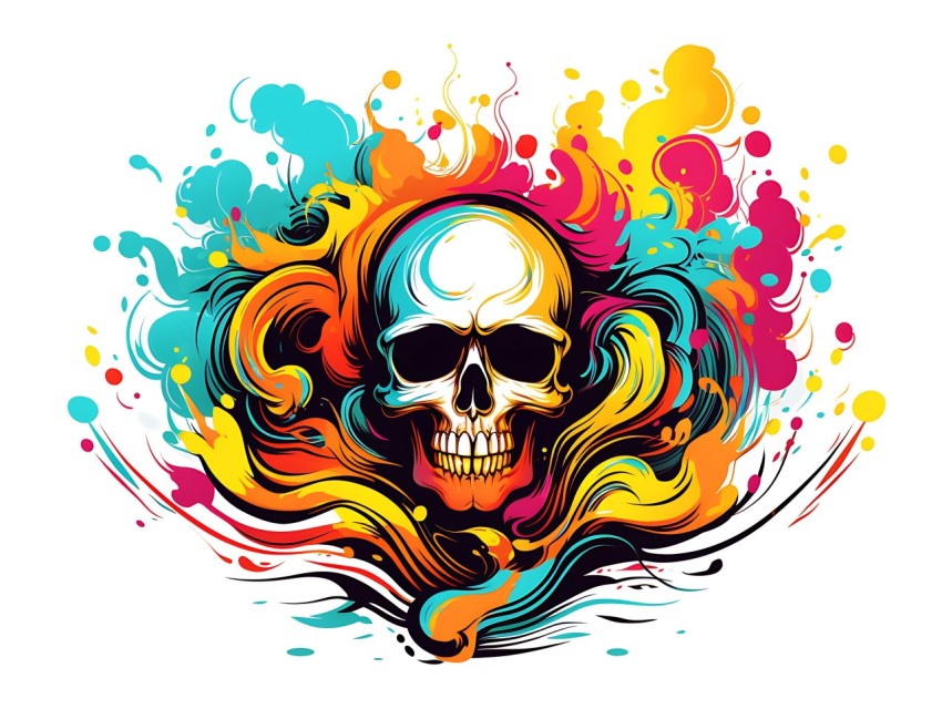 Colorful Skull Face Head Vivid Colors Pop Art Vector Illustrations (130)