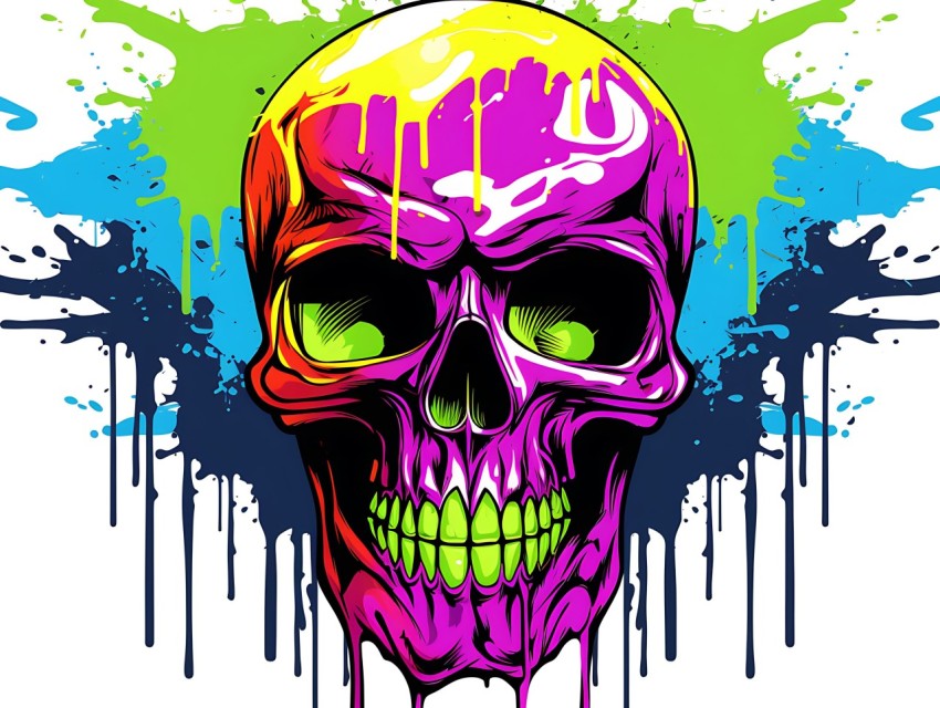Colorful Skull Face Head Vivid Colors Pop Art Vector Illustrations (135)