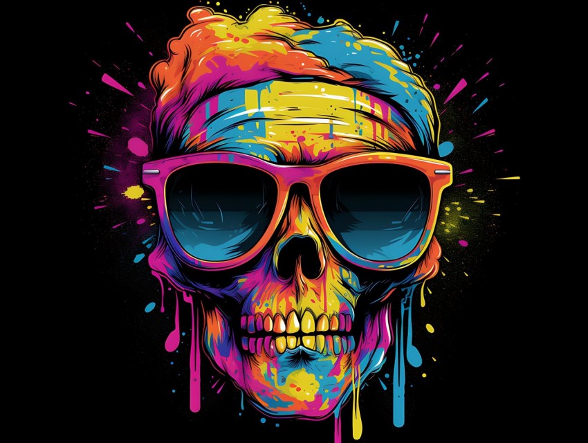 Colorful Skull Face Head Vivid Colors Pop Art Vector Illustrations (142)