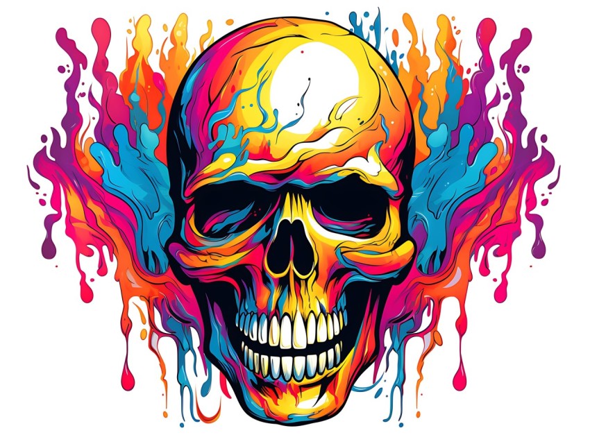 Colorful Skull Face Head Vivid Colors Pop Art Vector Illustrations (131)