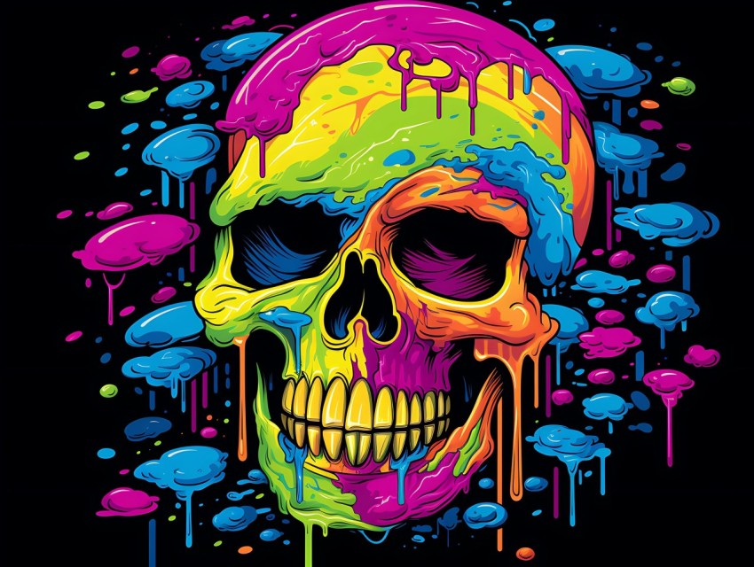 Colorful Skull Face Head Vivid Colors Pop Art Vector Illustrations (123)