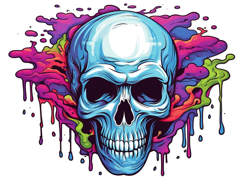 Colorful Skull Face Head Vivid Colors Pop Art Vector Illustrations (124)