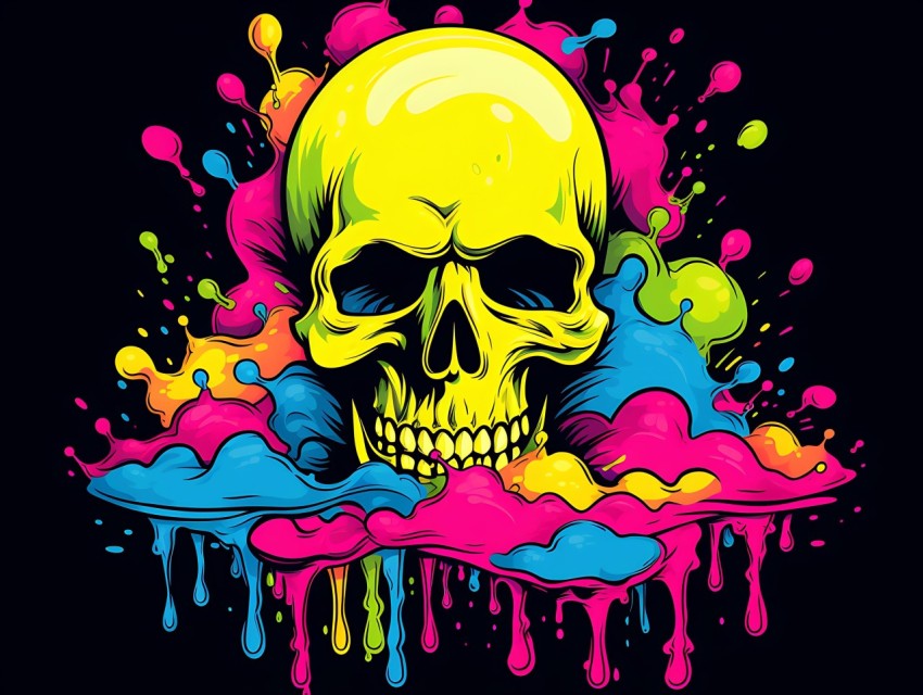 Colorful Skull Face Head Vivid Colors Pop Art Vector Illustrations (119)