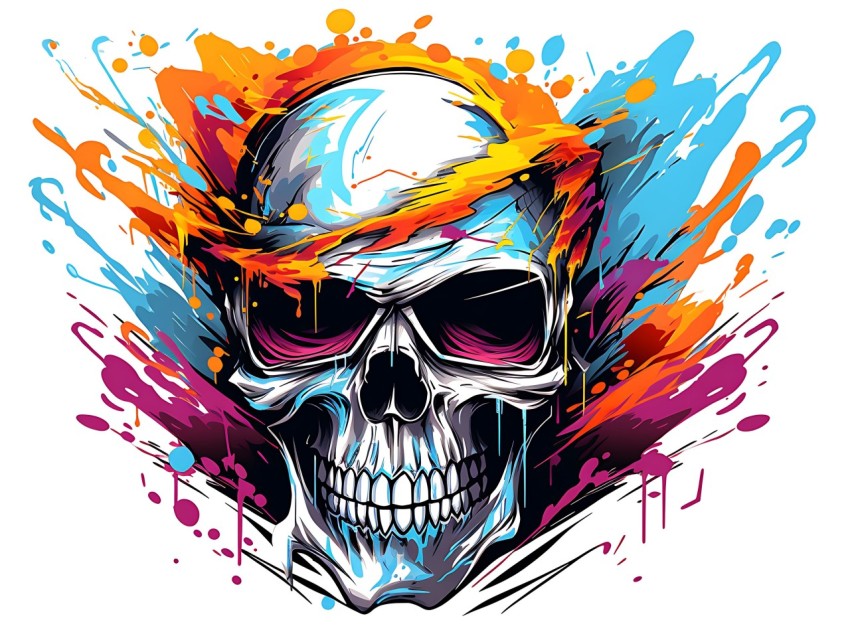 Colorful Skull Face Head Vivid Colors Pop Art Vector Illustrations (114)