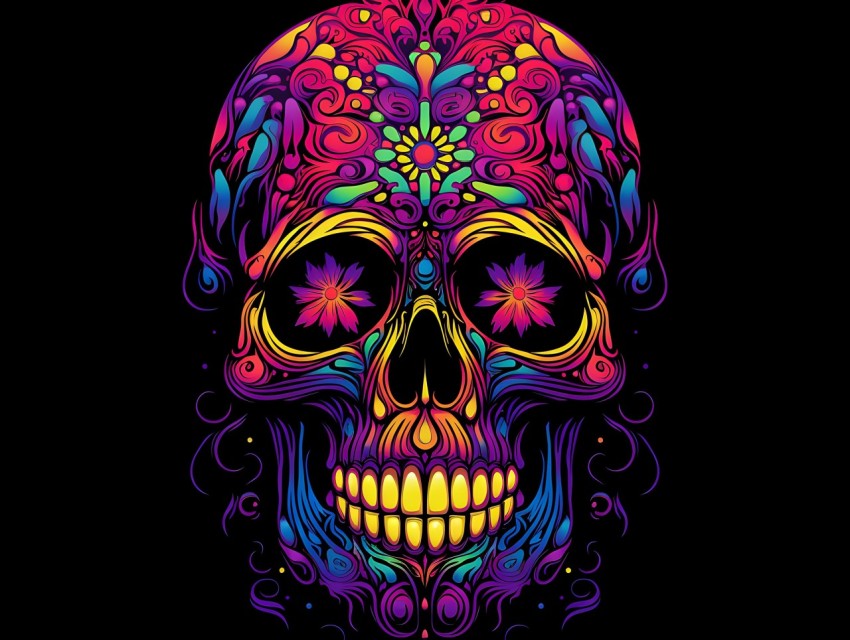 Colorful Skull Face Head Vivid Colors Pop Art Vector Illustrations (149)