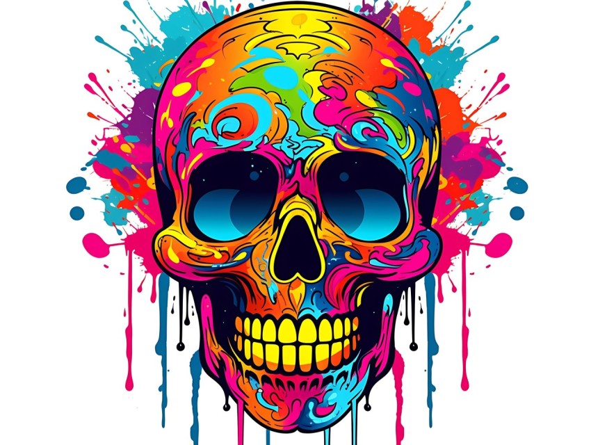 Colorful Skull Face Head Vivid Colors Pop Art Vector Illustrations (111)
