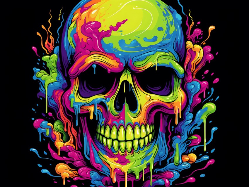 Colorful Skull Face Head Vivid Colors Pop Art Vector Illustrations (148)
