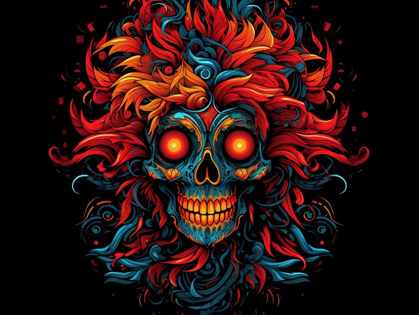 Colorful Skull Face Head Vivid Colors Pop Art Vector Illustrations (125)