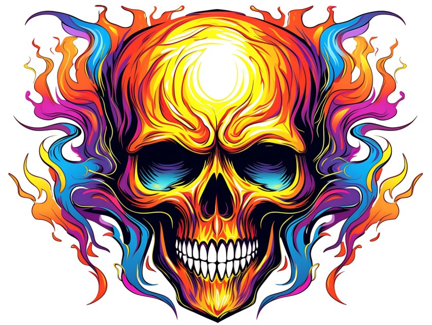 Colorful Skull Face Head Vivid Colors Pop Art Vector Illustrations (112)