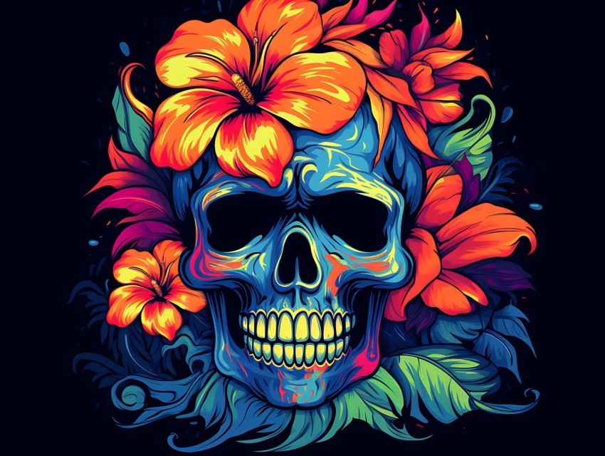 Colorful Skull Face Head Vivid Colors Pop Art Vector Illustrations (105)