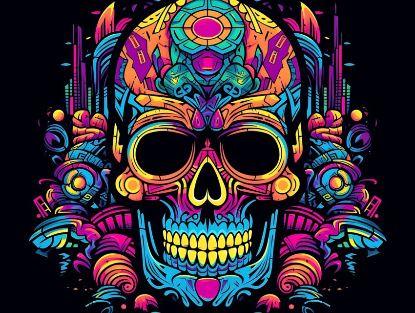 Colorful Skull Face Head Vivid Colors Pop Art Vector Illustrations (120)