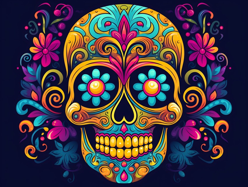 Colorful Skull Face Head Vivid Colors Pop Art Vector Illustrations (106)