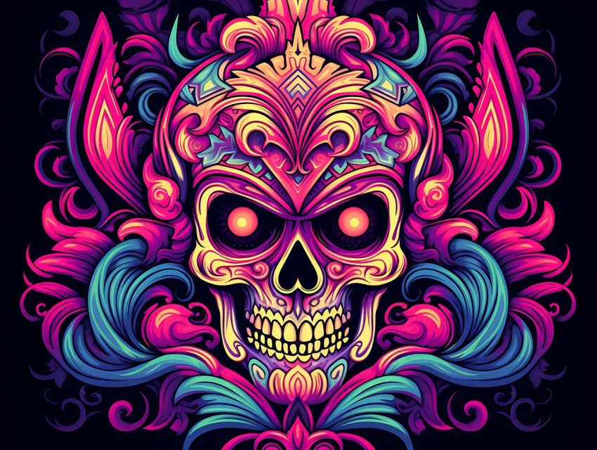 Colorful Skull Face Head Vivid Colors Pop Art Vector Illustrations (143)