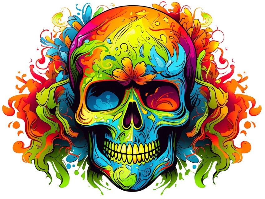 Colorful Skull Face Head Vivid Colors Pop Art Vector Illustrations (133)