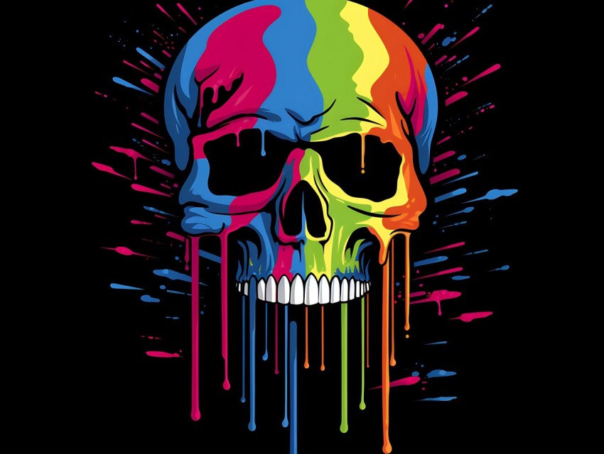 Colorful Skull Face Head Vivid Colors Pop Art Vector Illustrations (179)