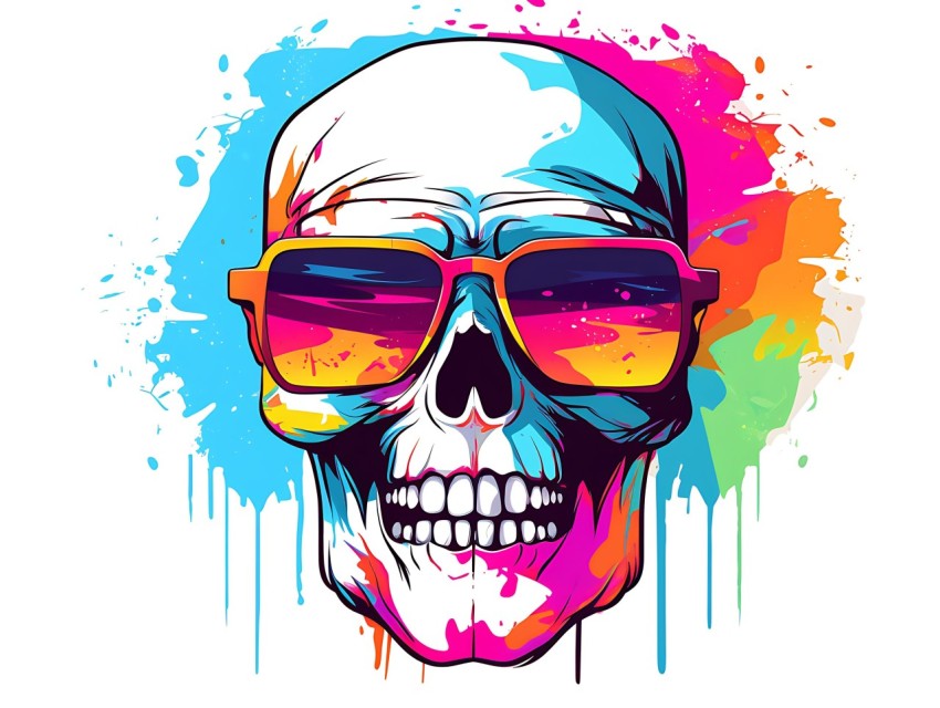Colorful Skull Face Head Vivid Colors Pop Art Vector Illustrations (172)