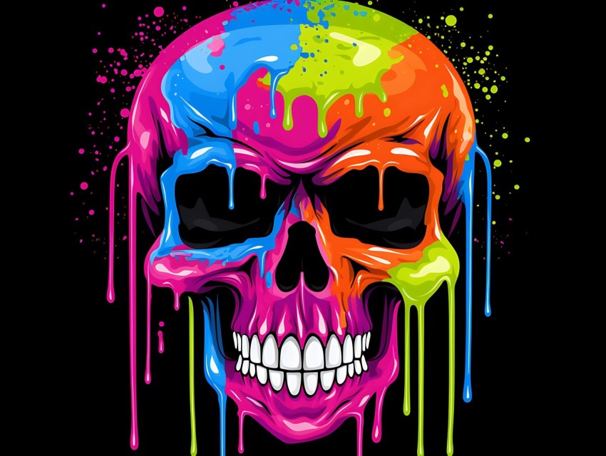 Colorful Skull Face Head Vivid Colors Pop Art Vector Illustrations (166)