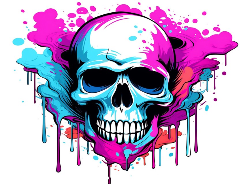 Colorful Skull Face Head Vivid Colors Pop Art Vector Illustrations (168)