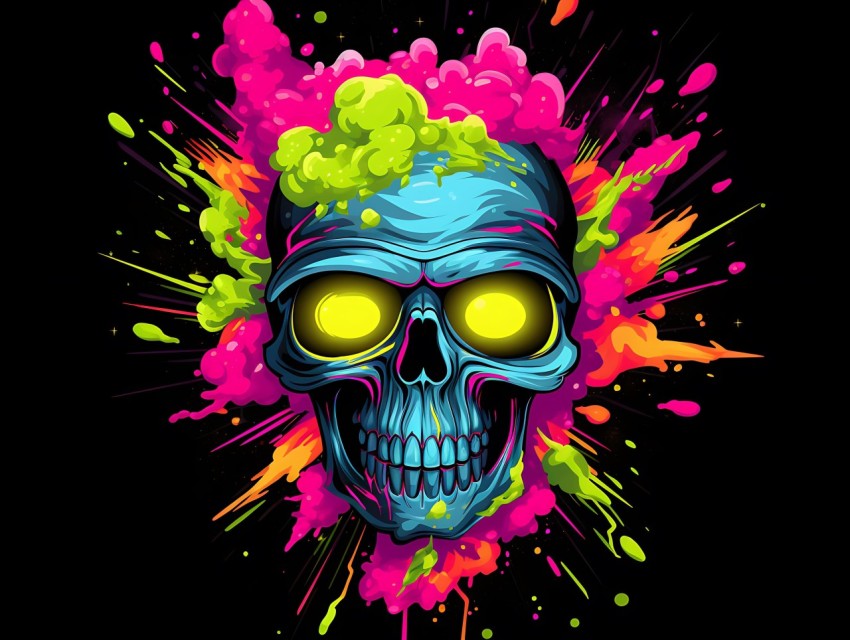 Colorful Skull Face Head Vivid Colors Pop Art Vector Illustrations (199)