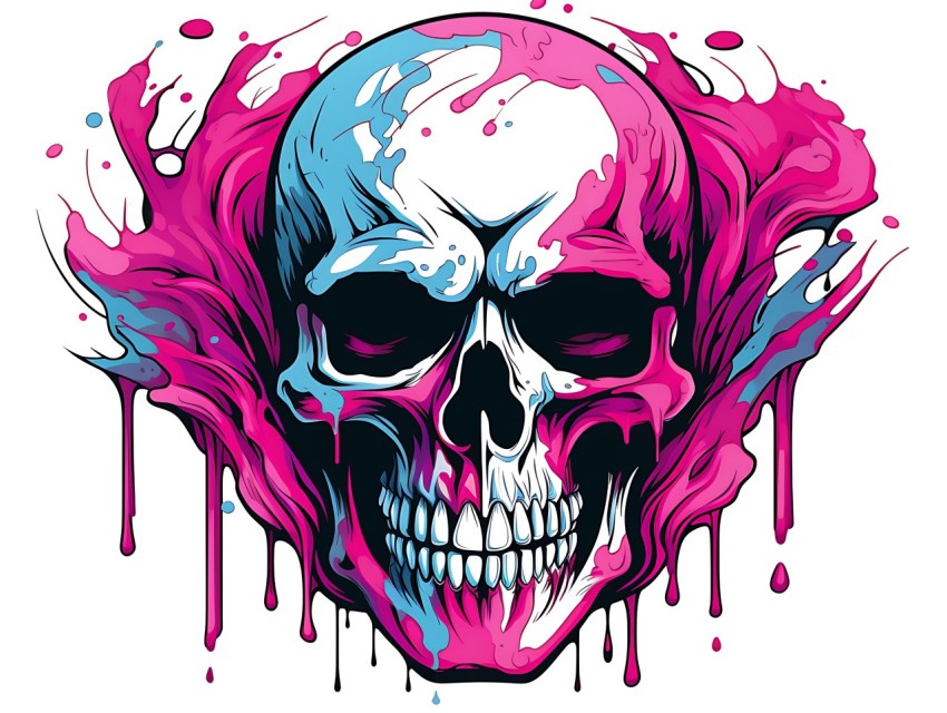 Colorful Skull Face Head Vivid Colors Pop Art Vector Illustrations (181)