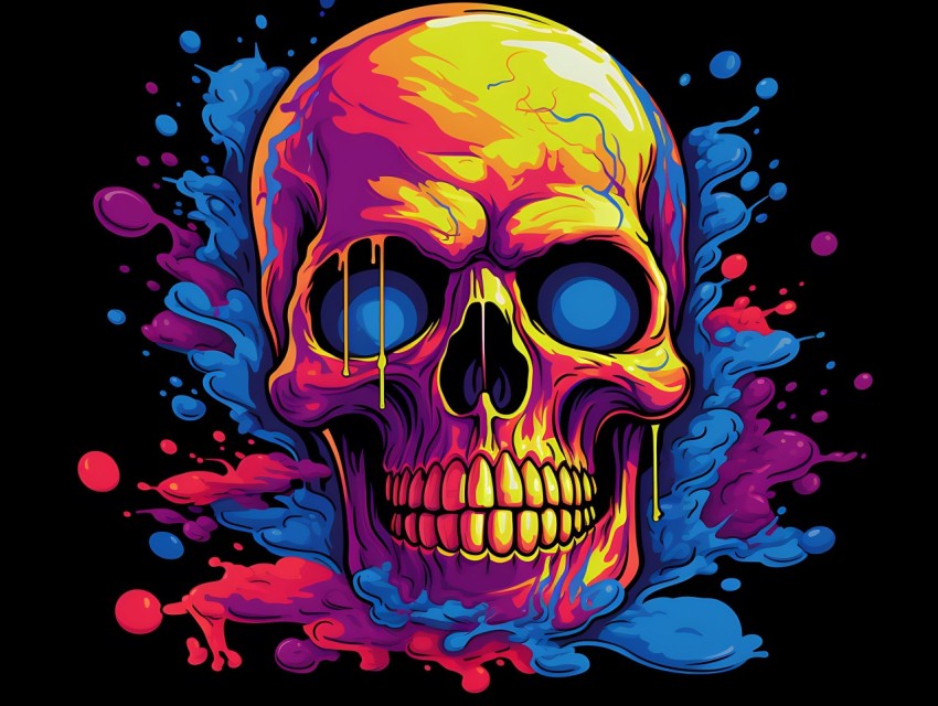Colorful Skull Face Head Vivid Colors Pop Art Vector Illustrations (190)