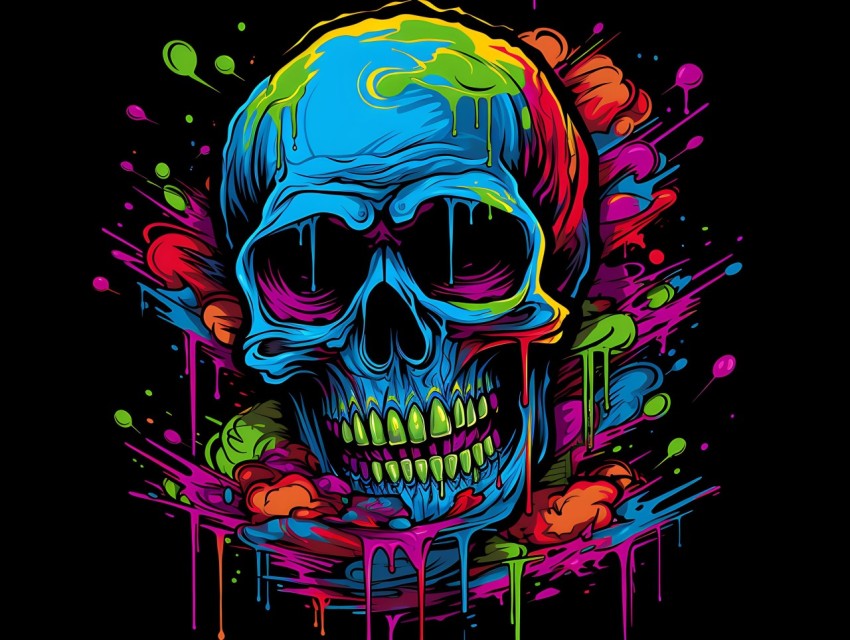Colorful Skull Face Head Vivid Colors Pop Art Vector Illustrations (169)
