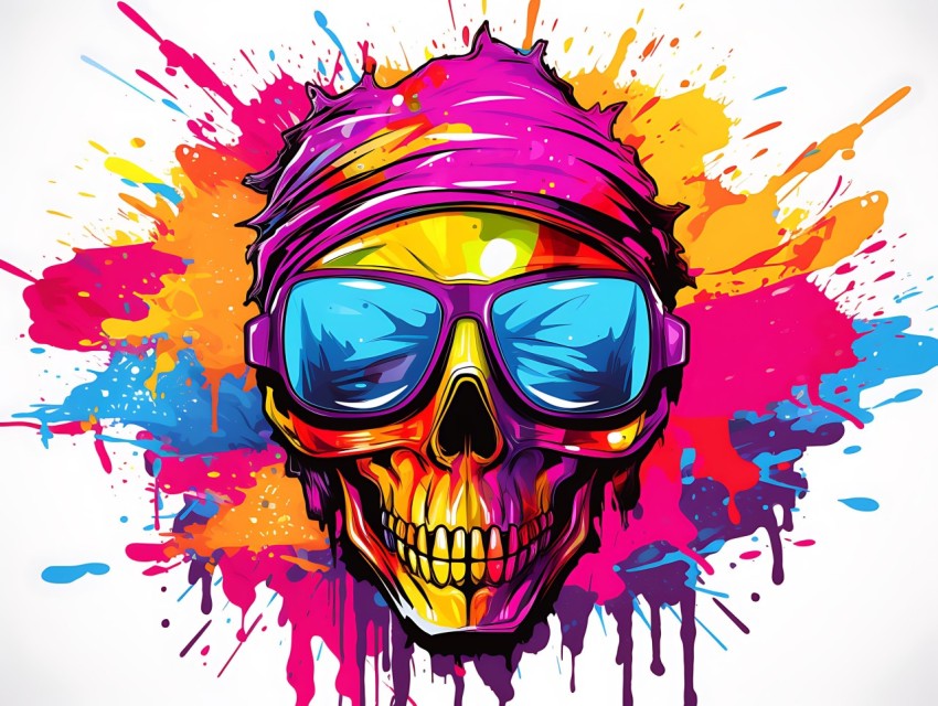 Colorful Skull Face Head Vivid Colors Pop Art Vector Illustrations (159)