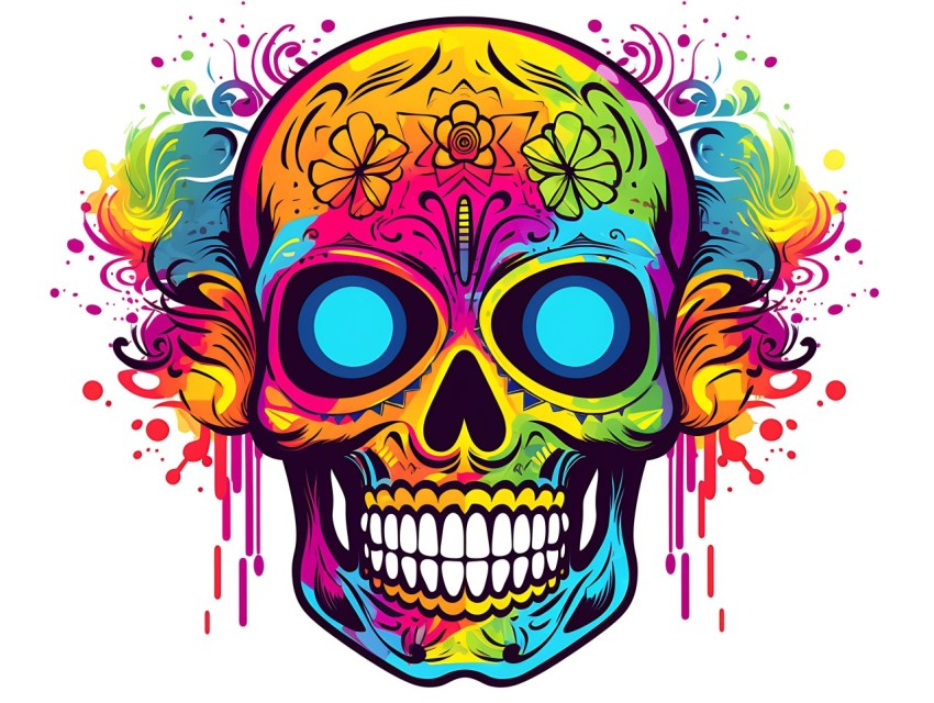 Colorful Skull Face Head Vivid Colors Pop Art Vector Illustrations (198)