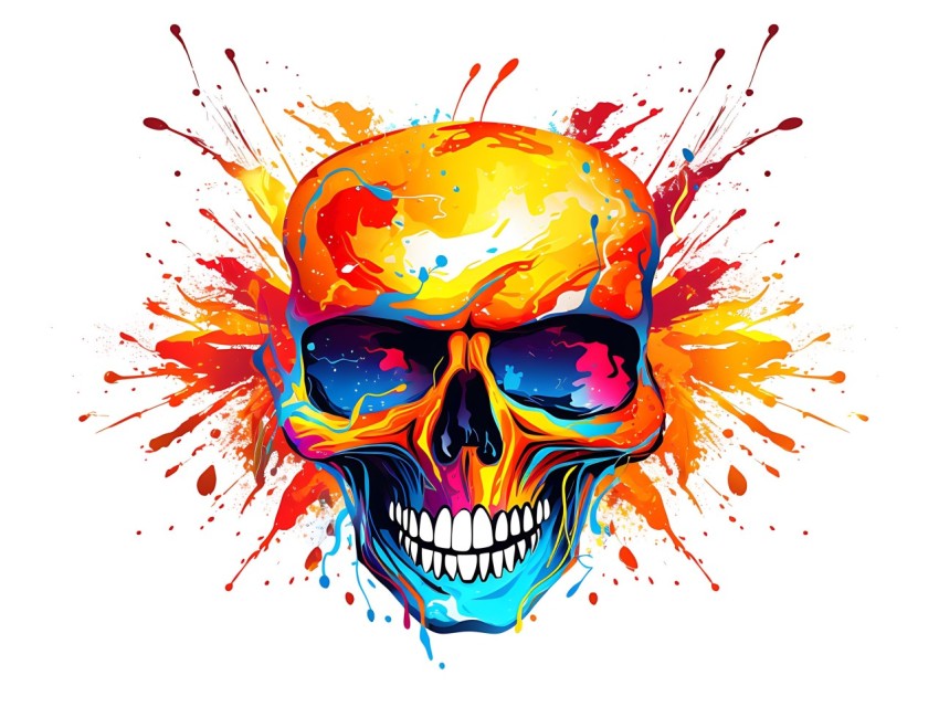Colorful Skull Face Head Vivid Colors Pop Art Vector Illustrations (167)