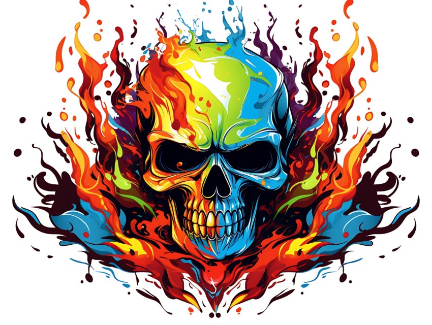 Colorful Skull Face Head Vivid Colors Pop Art Vector Illustrations (193)