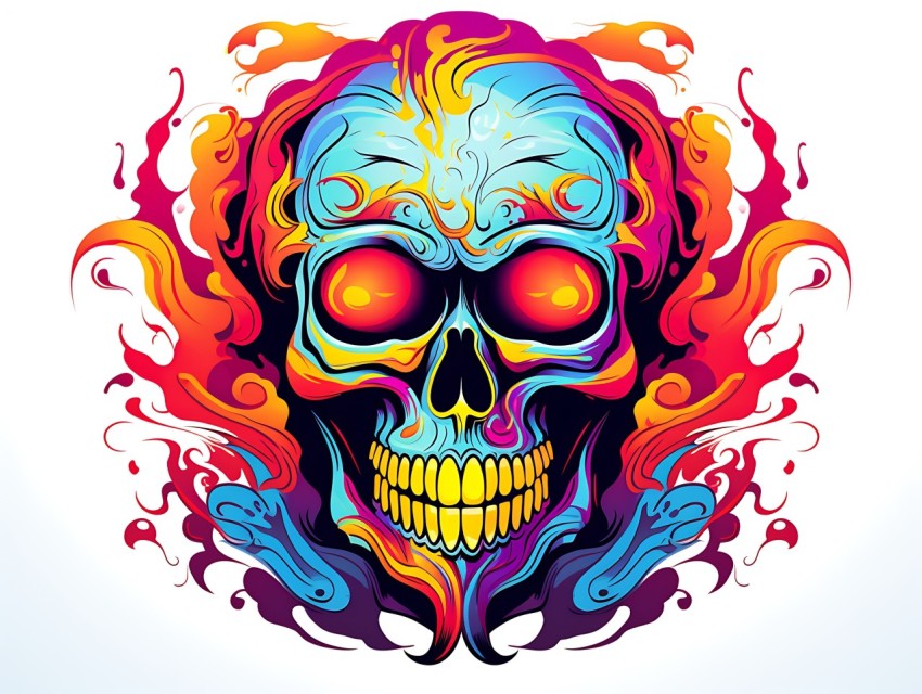 Colorful Skull Face Head Vivid Colors Pop Art Vector Illustrations (153)