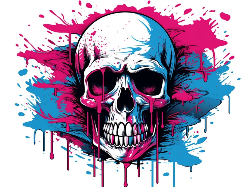 Colorful Skull Face Head Vivid Colors Pop Art Vector Illustrations (176)