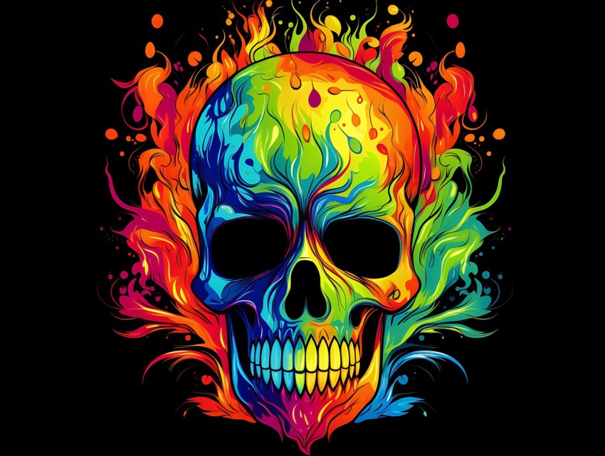 Colorful Skull Face Head Vivid Colors Pop Art Vector Illustrations (173)