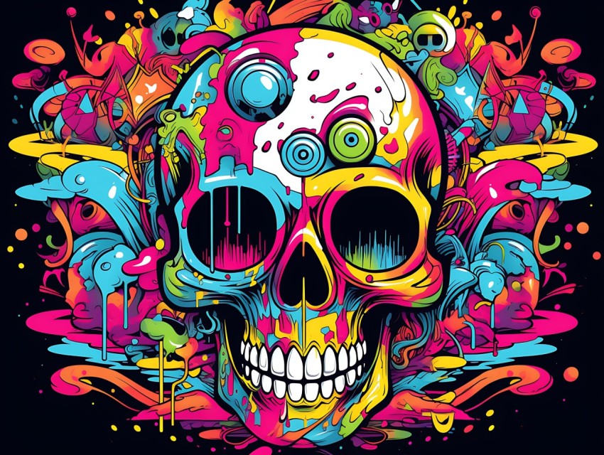 Colorful Skull Face Head Vivid Colors Pop Art Vector Illustrations (161)