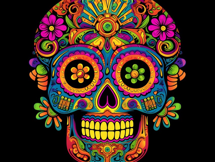 Colorful Skull Face Head Vivid Colors Pop Art Vector Illustrations (156)