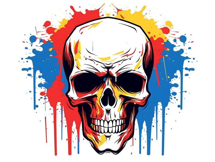 Colorful Skull Face Head Vivid Colors Pop Art Vector Illustrations (233)