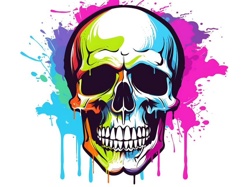 Colorful Skull Face Head Vivid Colors Pop Art Vector Illustrations (230)