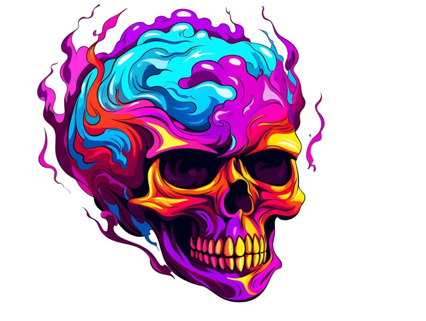 Colorful Skull Face Head Vivid Colors Pop Art Vector Illustrations (219)