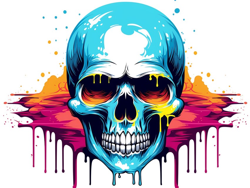 Colorful Skull Face Head Vivid Colors Pop Art Vector Illustrations (206)