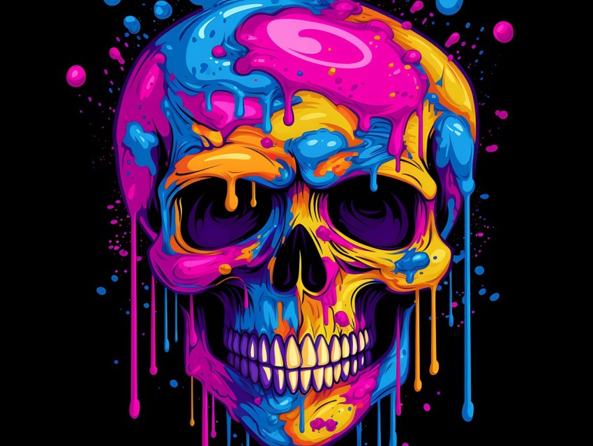 Colorful Skull Face Head Vivid Colors Pop Art Vector Illustrations (218)