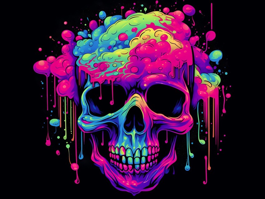 Colorful Skull Face Head Vivid Colors Pop Art Vector Illustrations (242)