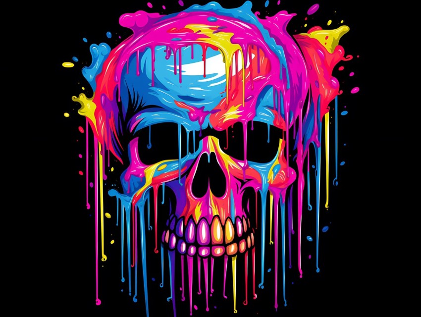 Colorful Skull Face Head Vivid Colors Pop Art Vector Illustrations (221)